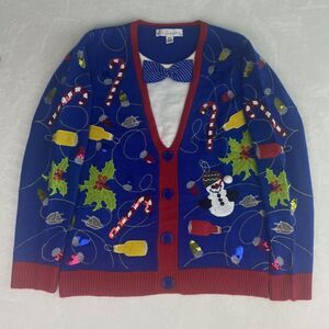 Jolly Sweaters Ugly Christmas Sweater Adult Medium Blue Bow Tie Pullover